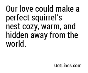 Our love could make a perfect squirrel’s nest cozy, warm, and hidden away from the world.