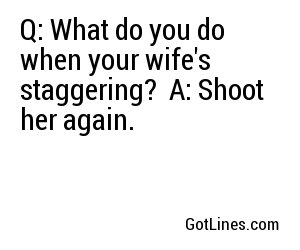 Q: What do you do when your wife's staggering?
A: Shoot her again.
