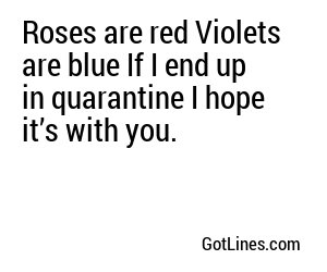 Roses are red Violets are blue If I end up in quarantine I hope it’s with you.
