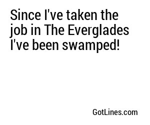 Since I've taken the job in The Everglades I've been swamped!
