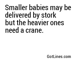 Smaller babies may be delivered by stork but the heavier ones need a crane.
