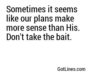 Sometimes it seems like our plans make more sense than His. Don't take the bait.
