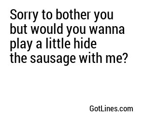 Sorry to bother you but would you wanna play a little hide the sausage with me?
