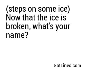 (steps on some ice) Now that the ice is broken, what's your name?