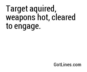 Target aquired, weapons hot, cleared to engage.
