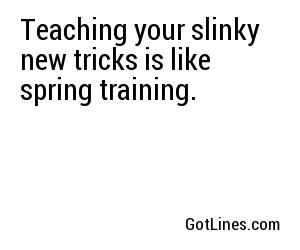 Teaching your slinky new tricks is like spring training.
