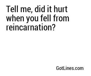 Tell me, did it hurt when you fell from reincarnation?
