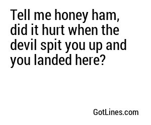 Tell me honey ham, did it hurt when the devil spit you up and you landed here?
