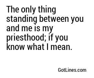 The only thing standing between you and me is my priesthood; if you know what I mean.
