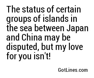 The status of certain groups of islands in the sea between Japan and China may be disputed, but my love for you isn't!
