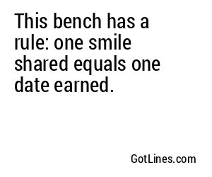 This bench has a rule: one smile shared equals one date earned.
