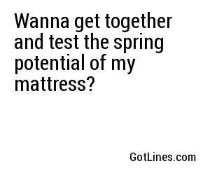 Wanna get together and test the spring potential of my mattress?