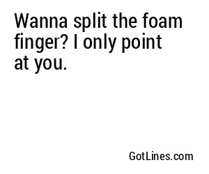 Wanna split the foam finger? I only point at you.