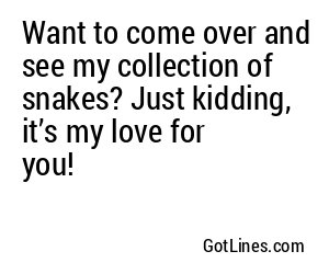 Want to come over and see my collection of snakes? Just kidding, it’s my love for you!