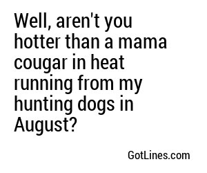 Well, aren't you hotter than a mama cougar in heat running from my hunting dogs in August?
