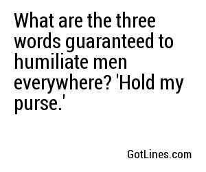 What are the three words guaranteed to humiliate men everywhere? 'Hold my purse.'