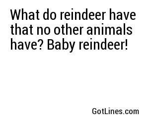 What do reindeer have that no other animals have? Baby reindeer!
