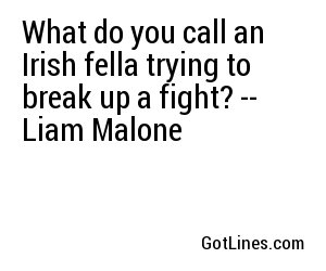 What do you call an Irish fella trying to break up a fight? -- Liam Malone
