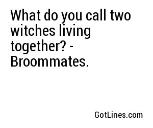 What do you call two witches living together? - Broommates.
