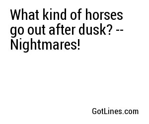 What kind of horses go out after dusk? -- Nightmares!
