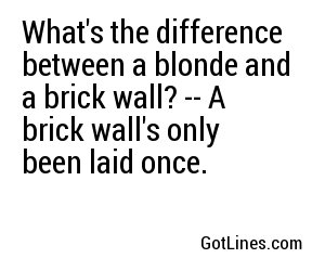 What's the difference between a blonde and a brick wall? -- A brick wall's only been laid once.