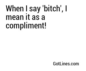 When I say 'bitch', I mean it as a compliment!

