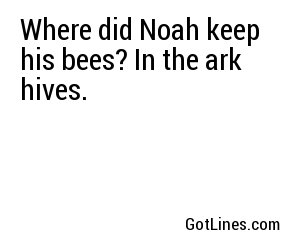 Where did Noah keep his bees? In the ark hives.