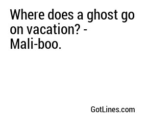 Where does a ghost go on vacation? - Mali-boo.
