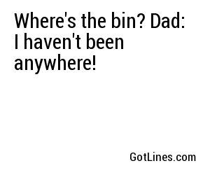 Where's the bin? Dad: I haven't been anywhere!
