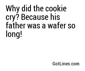 Why did the cookie cry? Because his father was a wafer so long!
