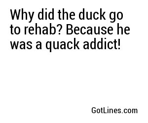 Why did the duck go to rehab? Because he was a quack addict!