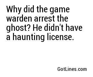 Why did the game warden arrest the ghost? He didn't have a haunting license.