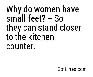 Why do women have small feet? -- So they can stand closer to the kitchen counter.