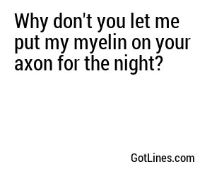 Why don't you let me put my myelin on your axon for the night?