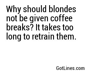Why should blondes not be given coffee breaks? It takes too long to retrain them.