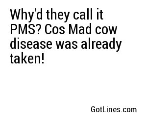 Why'd they call it PMS? Cos Mad cow disease was already taken!