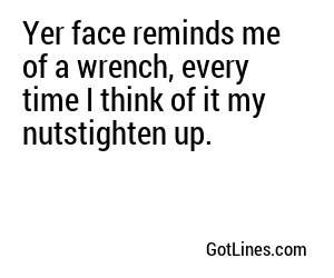 Yer face reminds me of a wrench, every time I think of it my nutstighten up.
