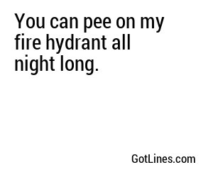 You can pee on my fire hydrant all night long.
