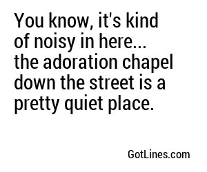 You know, it's kind of noisy in here... the adoration chapel down the street is a pretty quiet place.
