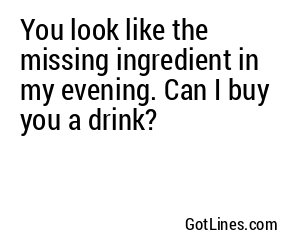 You look like the missing ingredient in my evening. Can I buy you a drink?