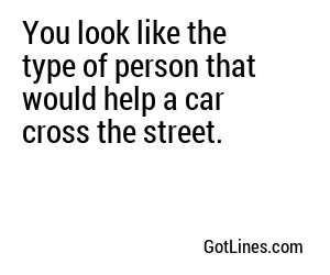 You look like the type of person that would help a car cross the street.
