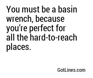 You must be a basin wrench, because you’re perfect for all the hard-to-reach places.
