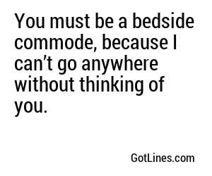 You must be a bedside commode, because I can’t go anywhere without thinking of you.
