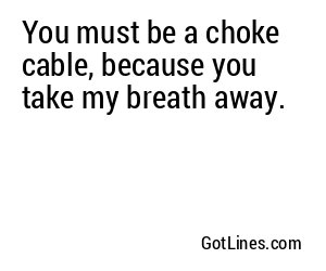 You must be a choke cable, because you take my breath away.