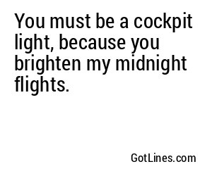 You must be a cockpit light, because you brighten my midnight flights.