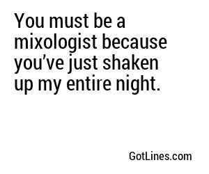 You must be a mixologist because you’ve just shaken up my entire night.
