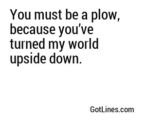 You must be a plow, because you’ve turned my world upside down.
