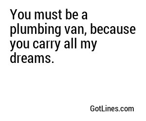 You must be a plumbing van, because you carry all my dreams.
