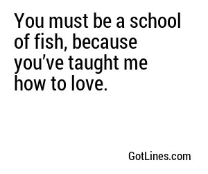 You must be a school of fish, because you’ve taught me how to love.