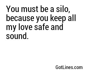 You must be a silo, because you keep all my love safe and sound.

